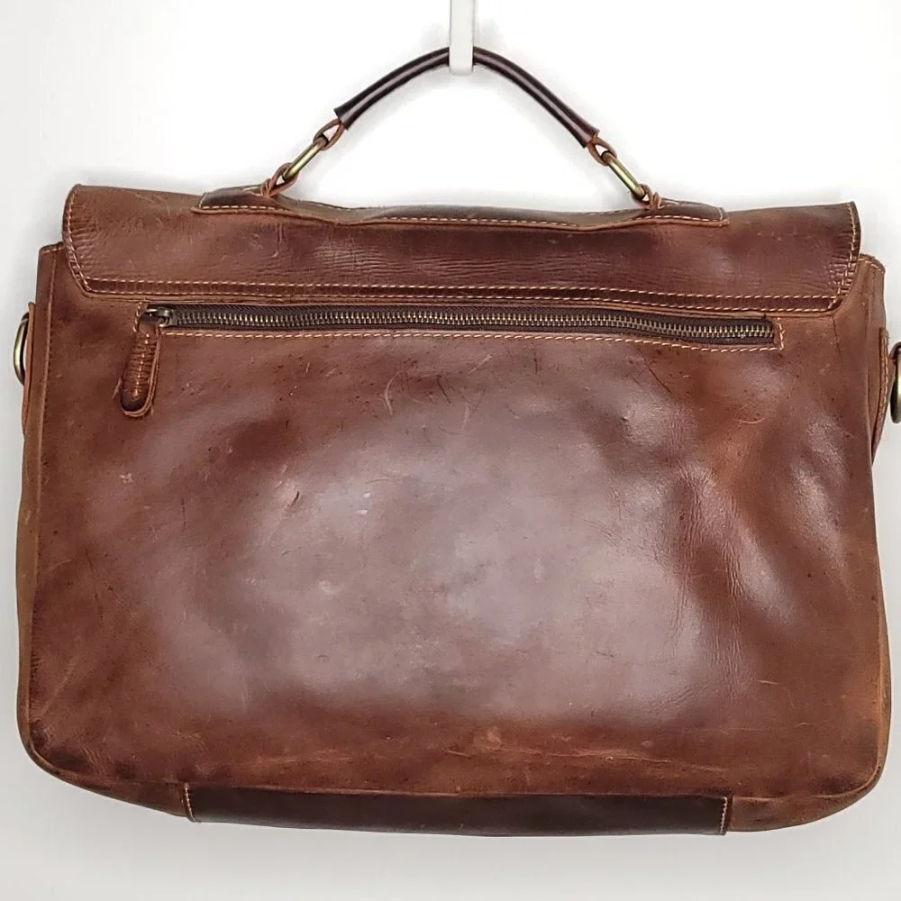 Kattee Men's Crazy Horse Leather Shoulder Briefcase, 14